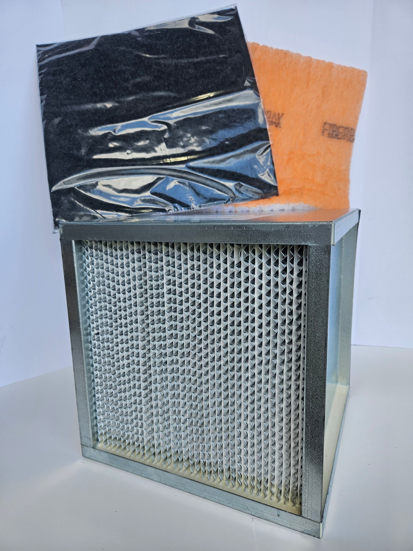 HEPA Filter Kit • 16”x16”x12 • Metal Frame • Activated Carbon Filter Pad • Sound Suppressing Exhaust Filter Pad • #HEPA-1200H