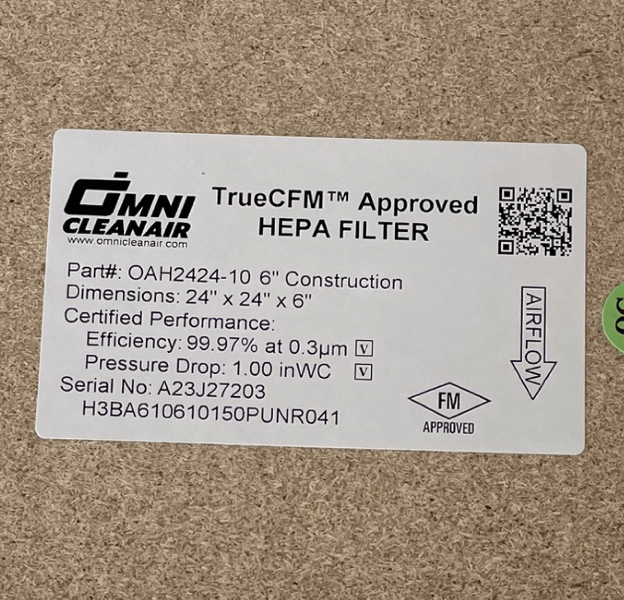 HEPA Certified Filter • 24x24x6 • 99.97% • Wood Frame • Standard Capacity • #OAH2424-10