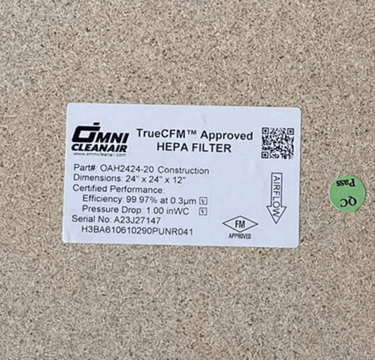 HEPA Certified Filter • 24x24x12 • 99.97% • Wood Frame • Standard Capacity • #OAH2424-20