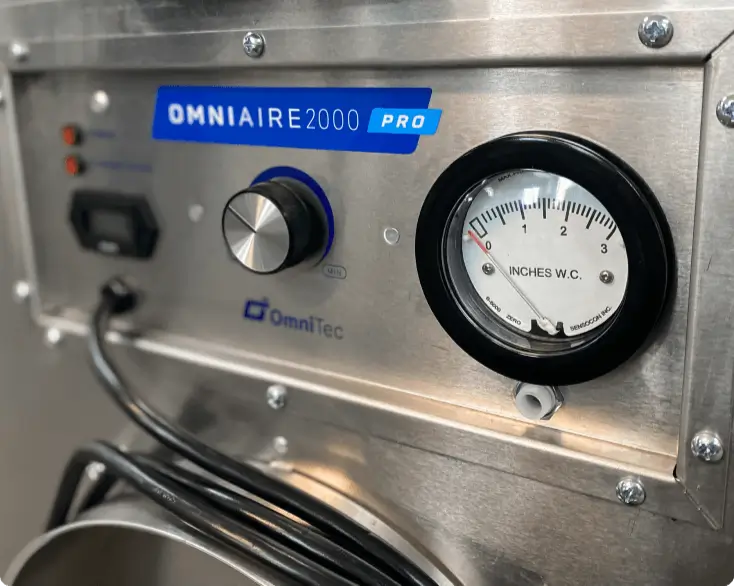 Close up of OmniAire 2000 Pro negative air machine control panel