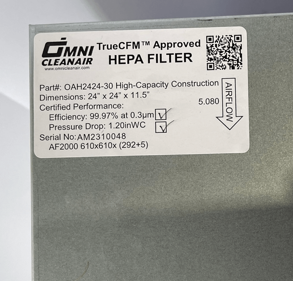 HEPA Certified Filter • 24x24x12 • 99.97% • Metal Frame • High Capacity • #OAH2424-30